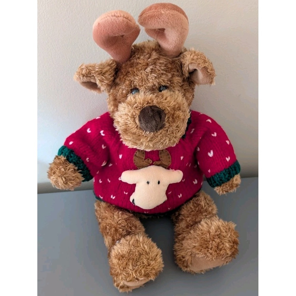 VTG Gund Wild n' Wooly Reindeer Hugs & Kisses Shelf/Sitting Bear - Christmas
